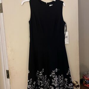Calvin Klein Black and White Floral Midi Dress